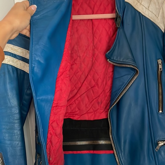 Unique Blue Genuine Leather Biker Jacket - Picture 7 of 8